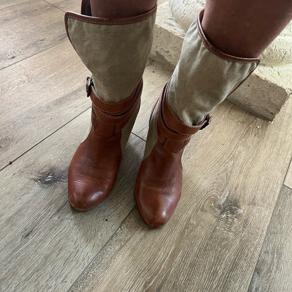 Frye leather and canvas wedge boots Sz 8 - Picture 12 of 13